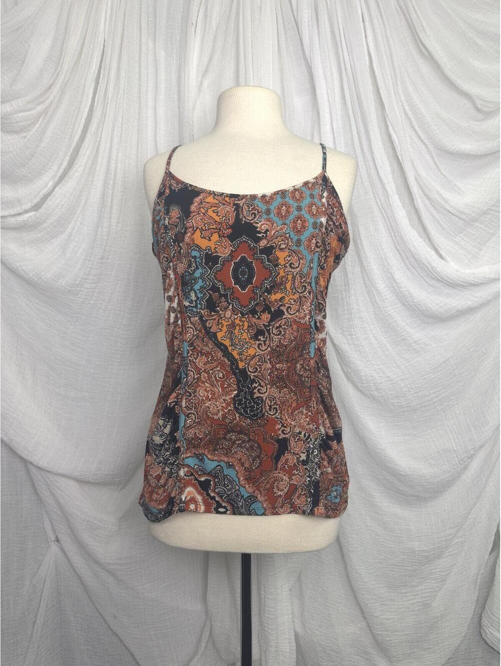 Vintage Y2K Boho Print Spaghetti Strap Paisley Print Patchwork Tank Top